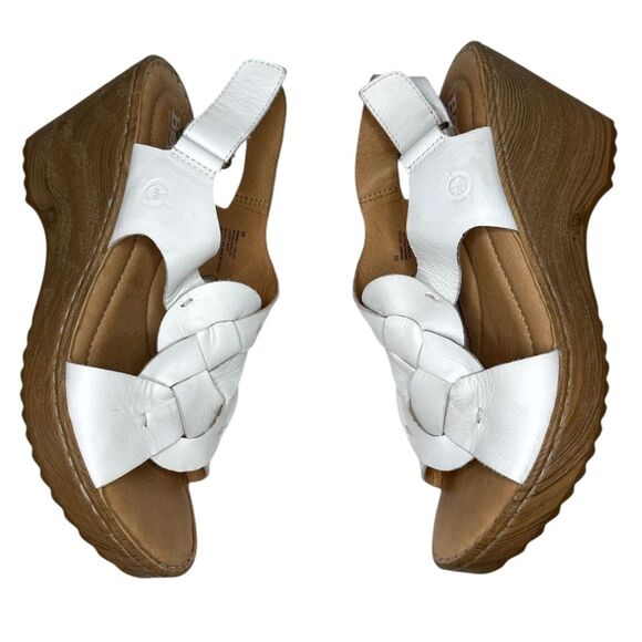 Born Nina Slingback White Leather Comfort Wedge Sandal Coastal Casual Size: 8M - Picture 4 of 7